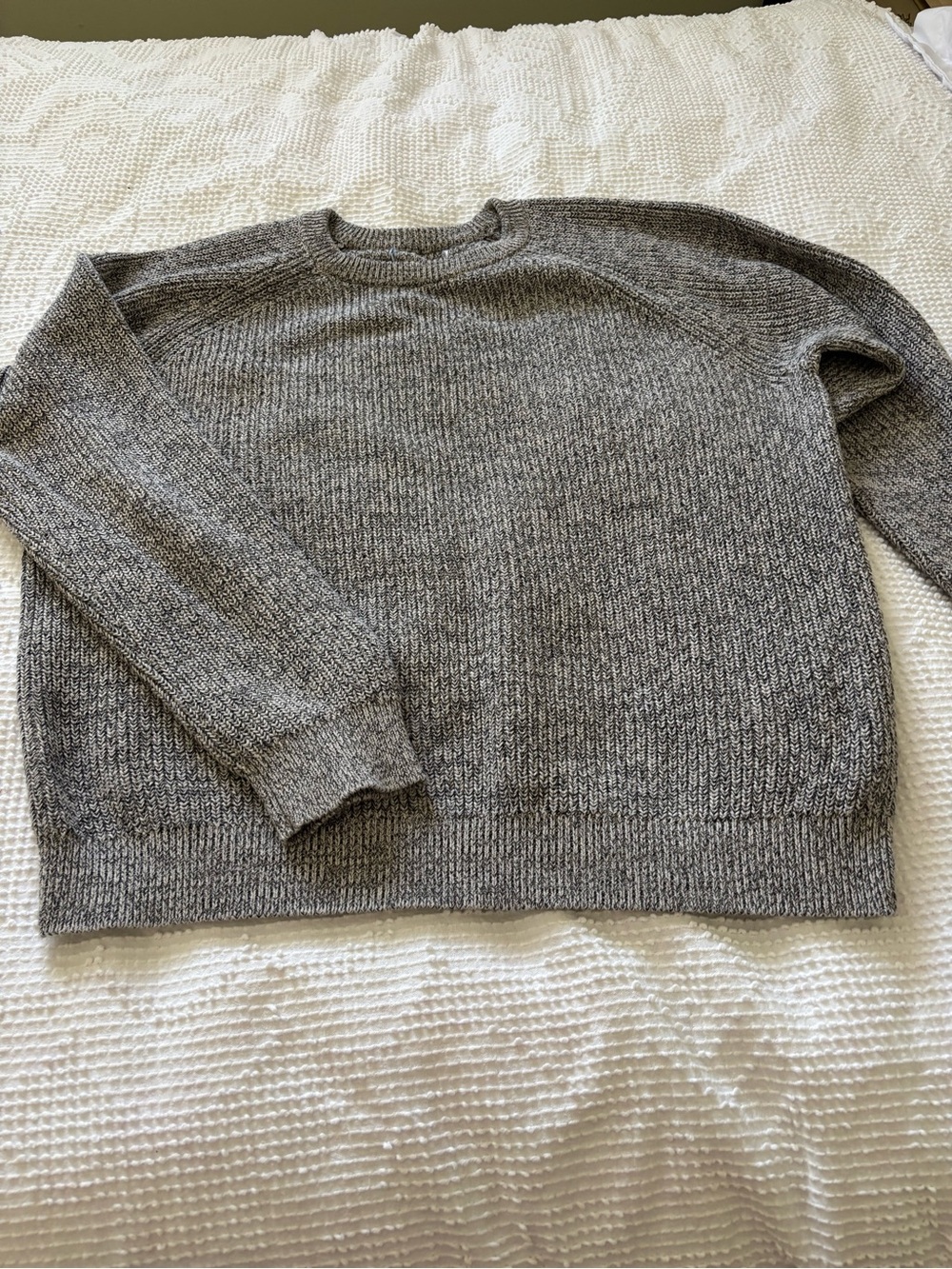 Men’s Marled Grey 100% Cotton Chunky Knit Crewneck Sweater Size L